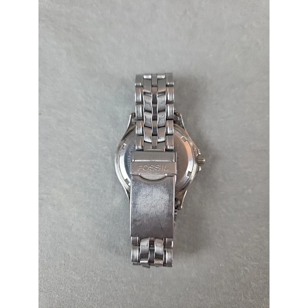 Fossil Blue Mens Watch 35mm Silver Tone Day Date 50M BQ-8779 New Battery 6.75